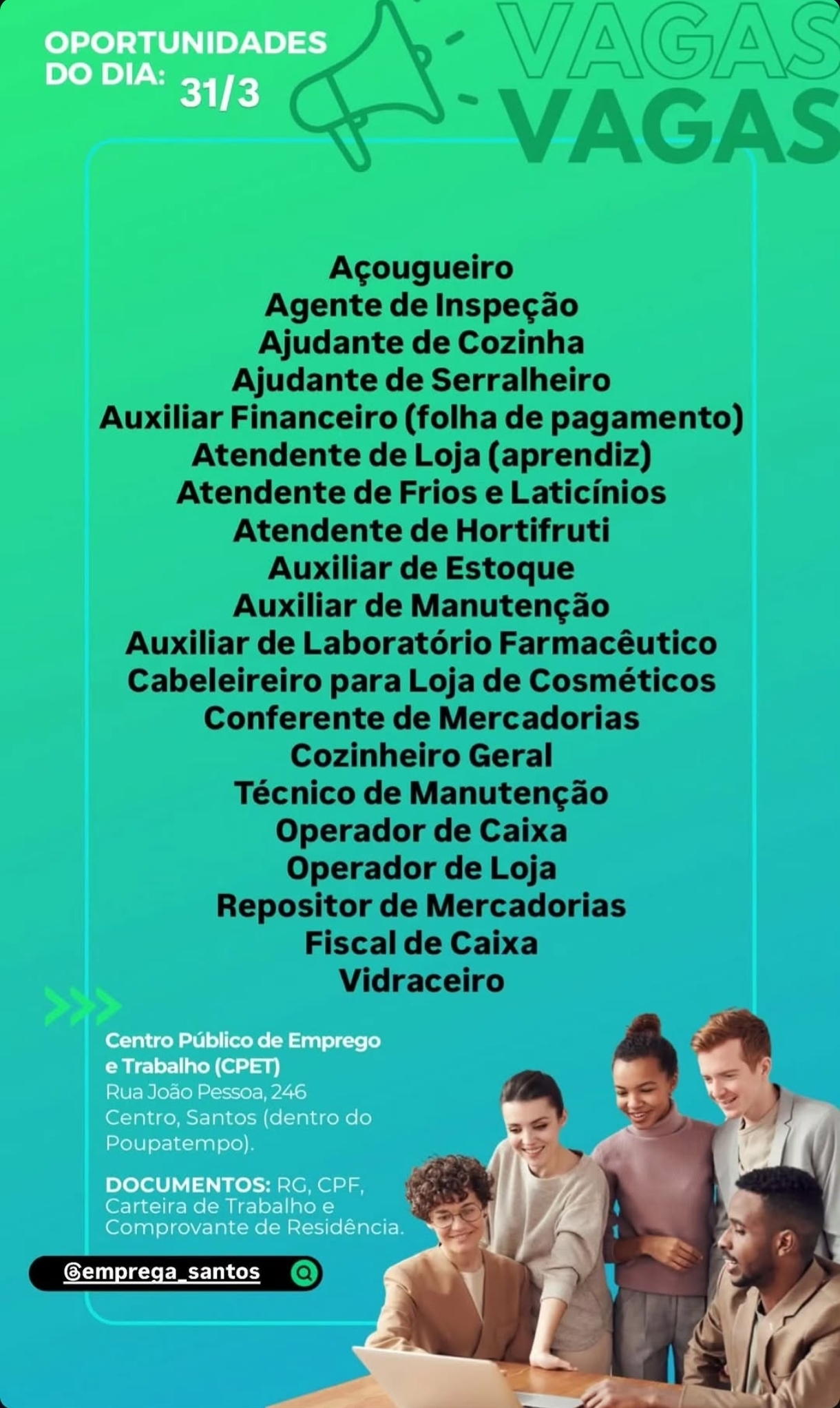 Vagas 31/03/2026 Baixada Santista