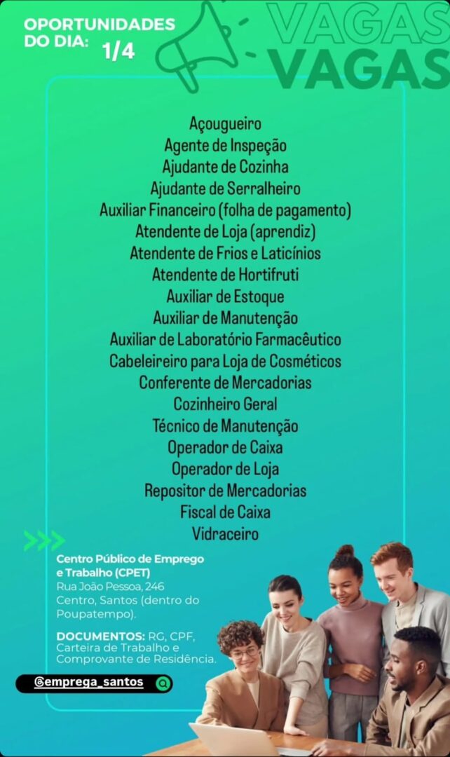 Vagas 01/04/2026 Baixada Santista