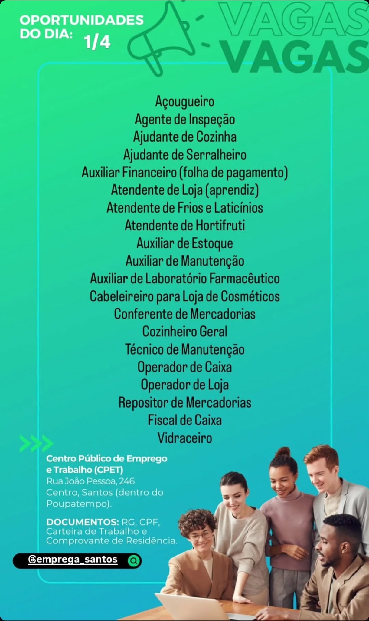 Vagas 01/04/2026 Baixada Santista