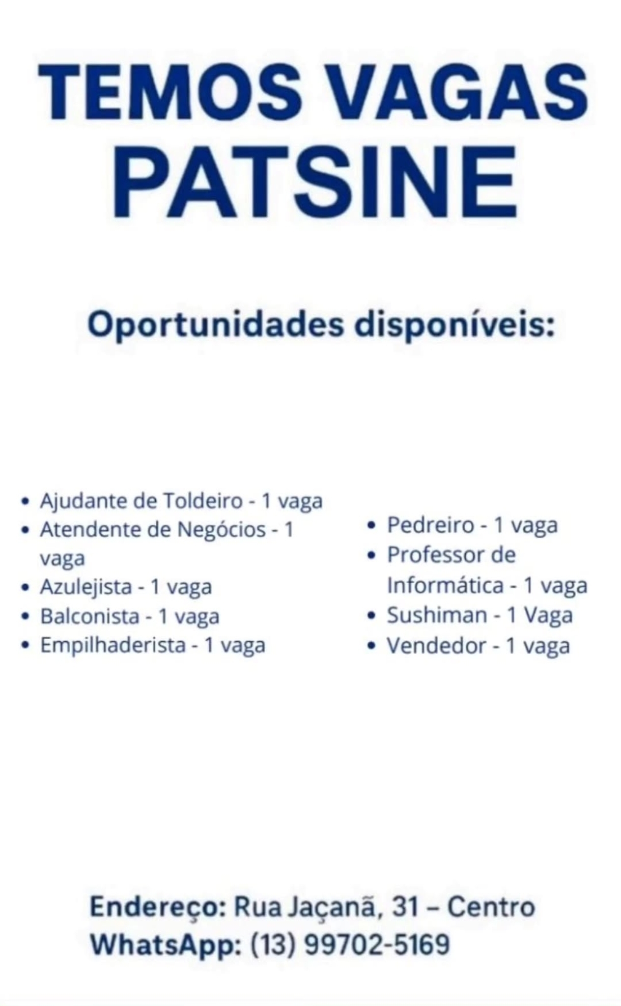 Vagas 01/04/2026 Baixada Santista