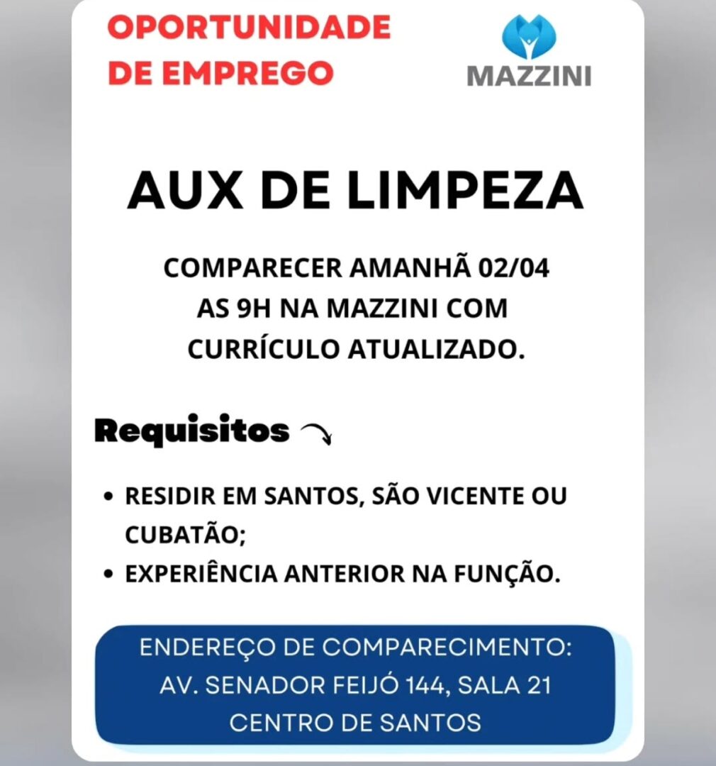 Vagas 01/04/2026 Baixada Santista