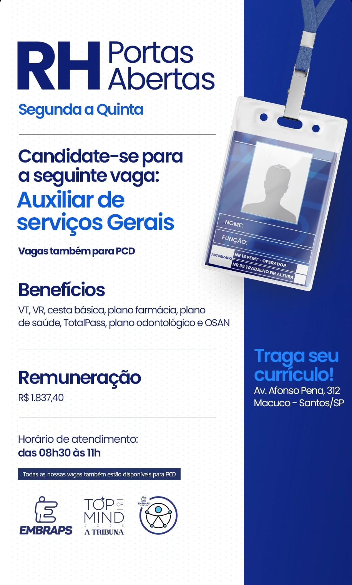 Vagas 06/04/2026 Baixada Santista