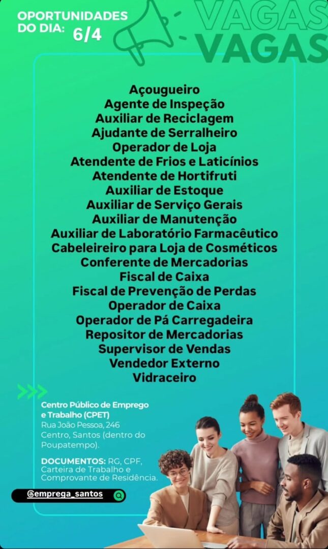 Vagas 06/04/2026 Baixada Santista