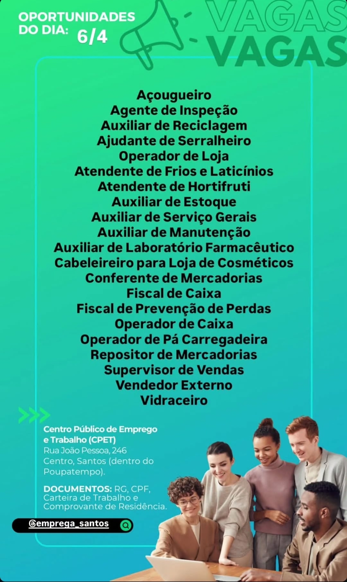 Vagas 06/04/2026 Baixada Santista