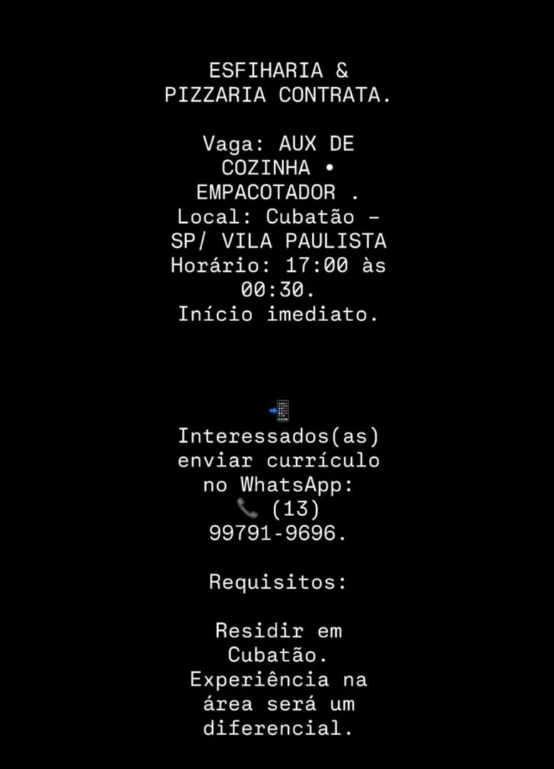 Vagas 07/04/2026 Baixada Santista