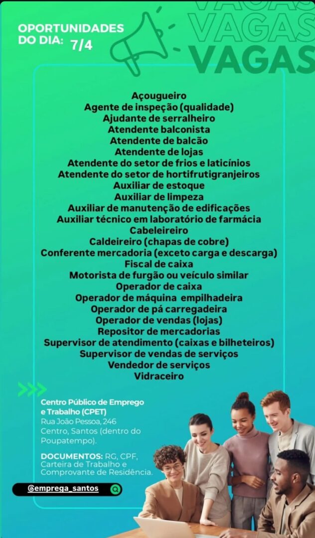 Vagas 07/04/2026 Baixada Santista