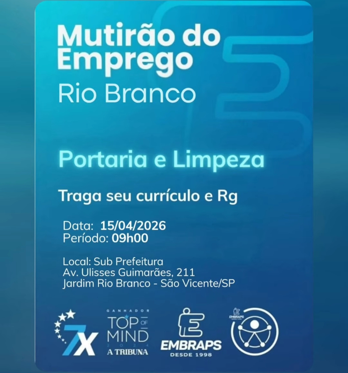 Vagas 08/04/2026 Baixada Santista