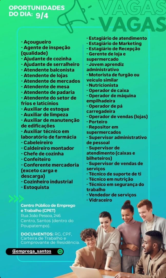 Vagas 09/04/2026 Baixada Santista