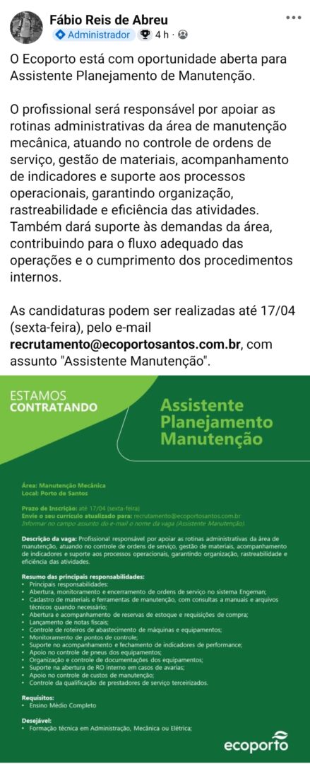 Vagas 13/04/2026 Baixada Santista