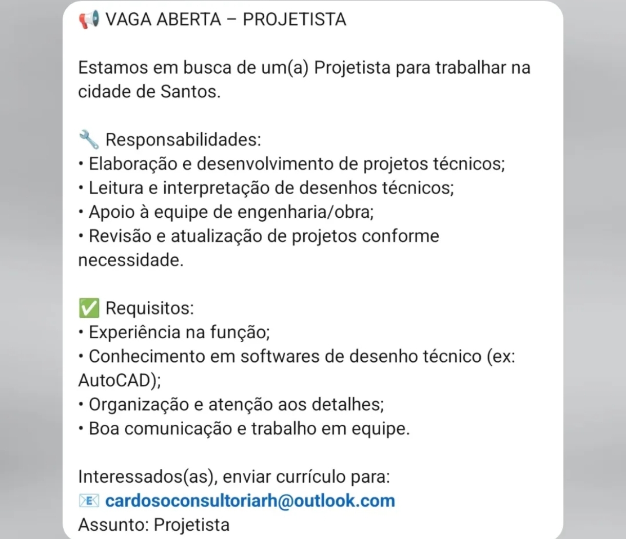 Vagas 13/04/2026 Baixada Santista