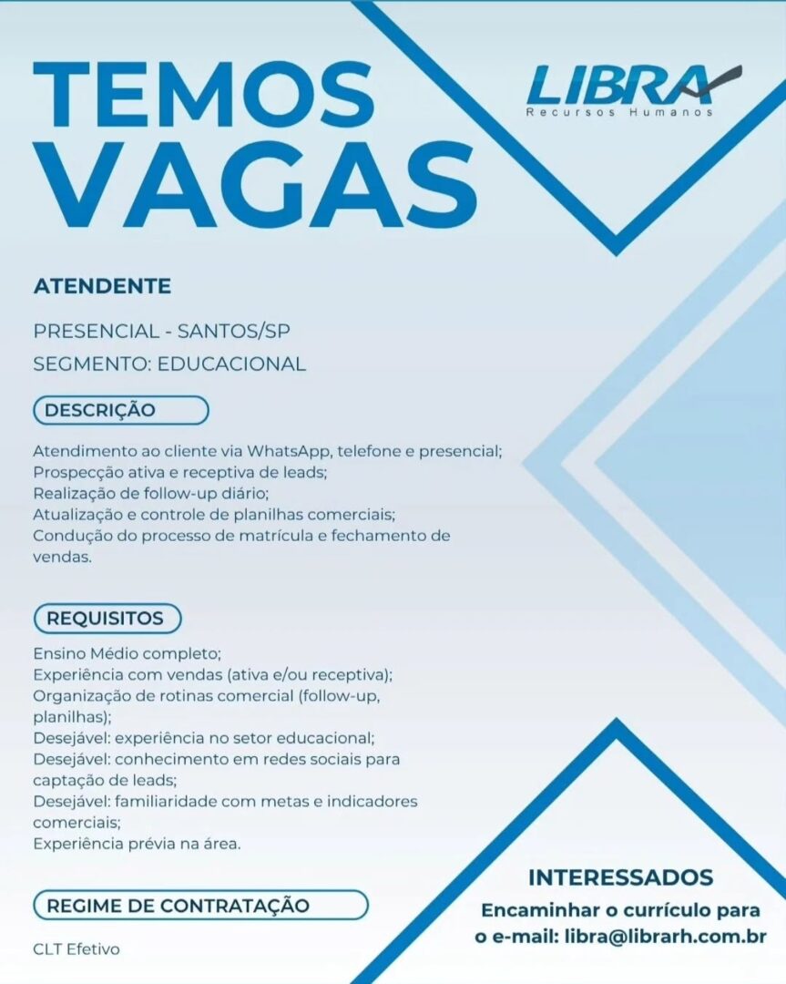 Vagas 13/04/2026 Baixada Santista