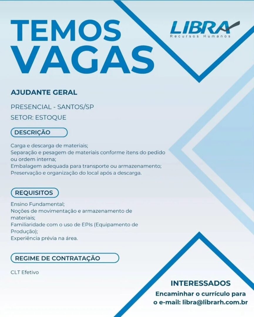 Vagas 13/04/2026 Baixada Santista