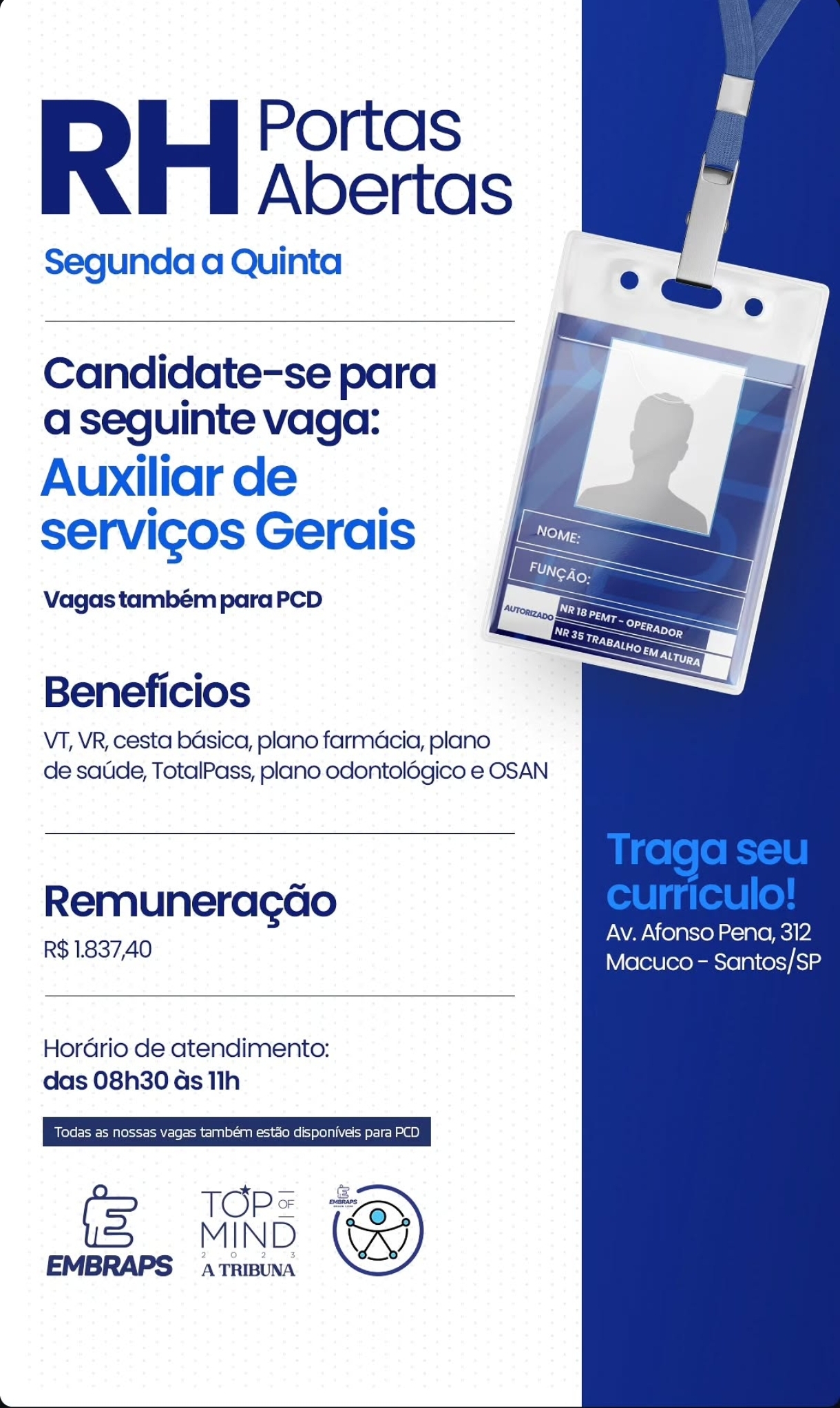 Vagas 13/04/2026 Baixada Santista