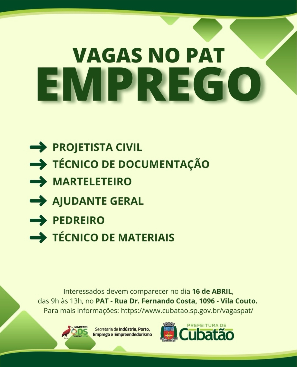 Vagas 15/04/2026 Baixada Santista