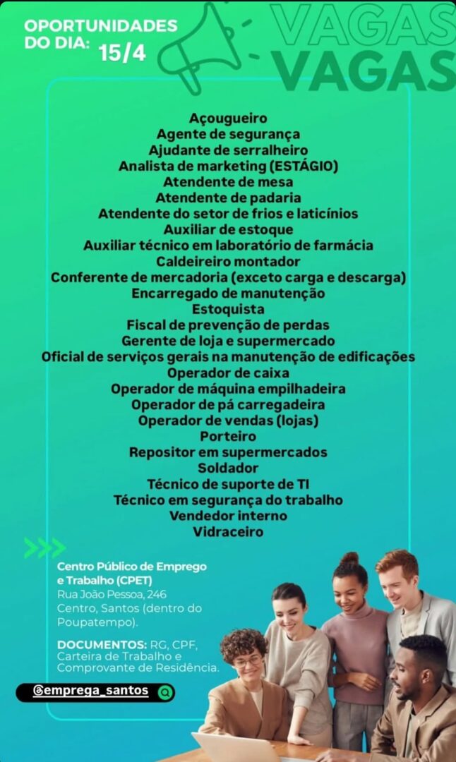 Vagas 15/04/2026 Baixada Santista