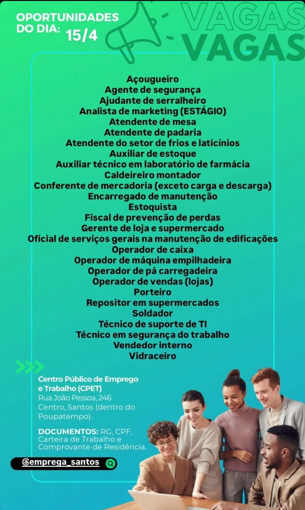 Vagas 15/04/2026 Baixada Santista
