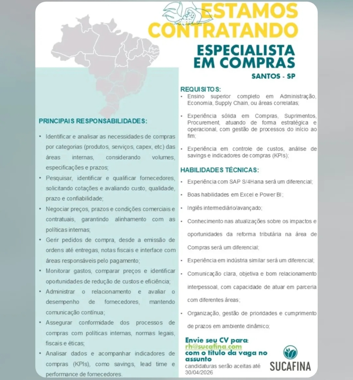 Vagas 16/04/2026 Baixada Santista