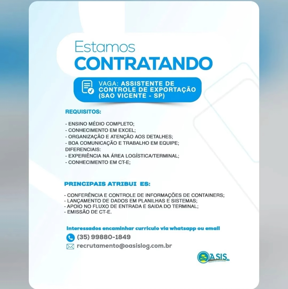 Vagas 16/04/2026 Baixada Santista