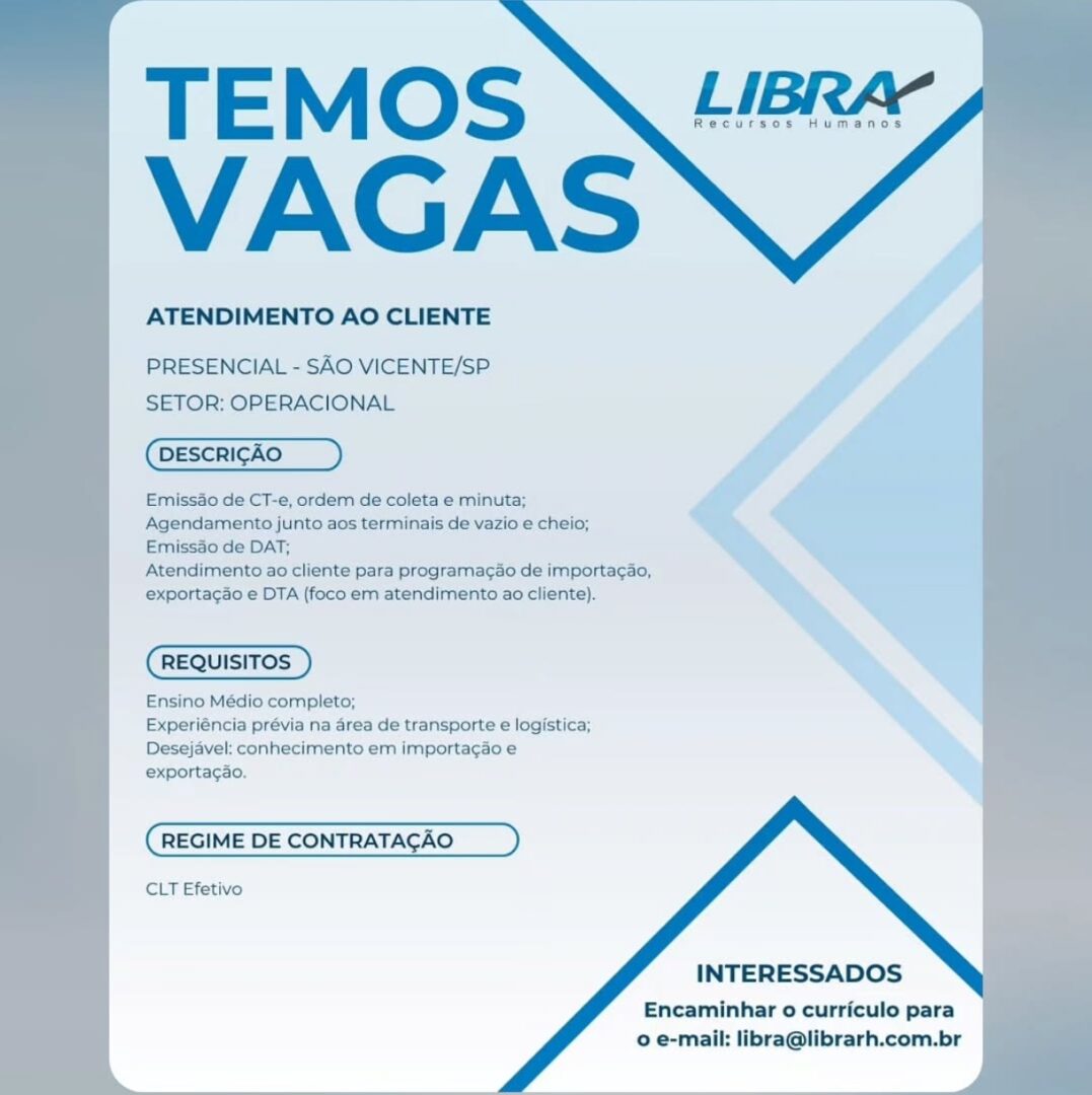 Vagas 16/04/2026 Baixada Santista