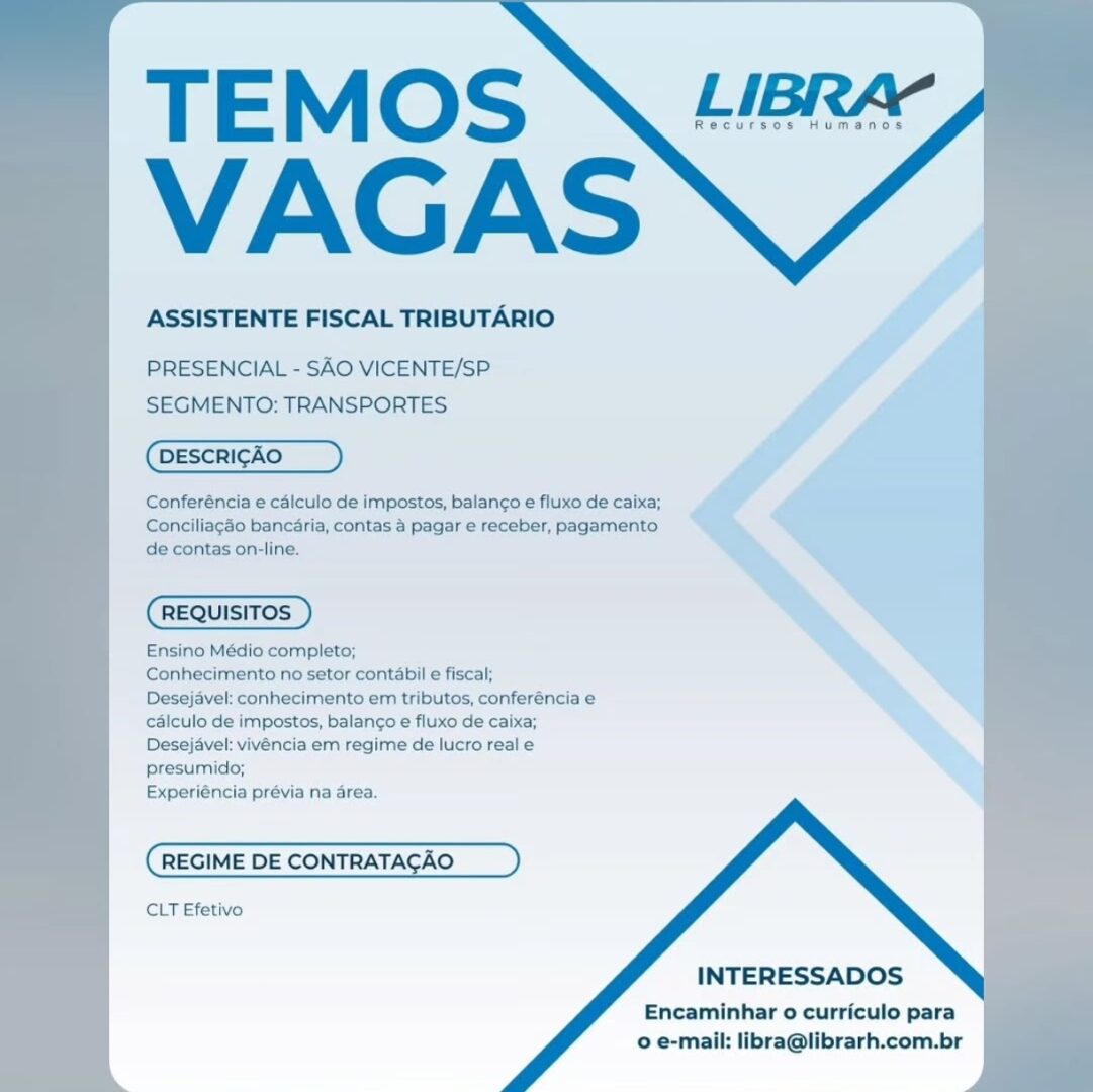 Vagas 16/04/2026 Baixada Santista