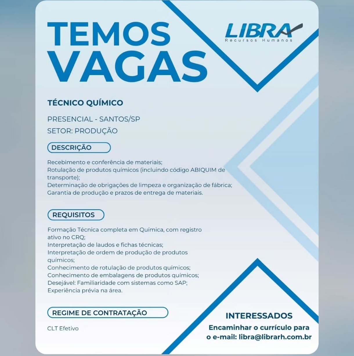 Vagas 16/04/2026 Baixada Santista