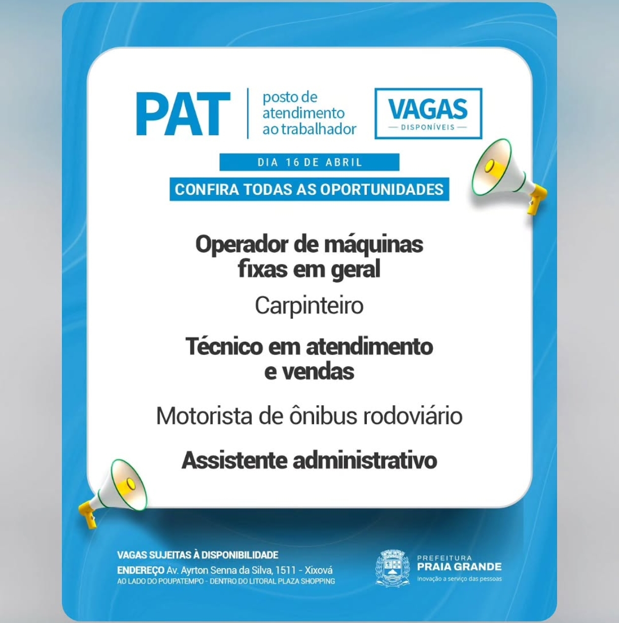 Vagas 16/04/2026 Baixada Santista