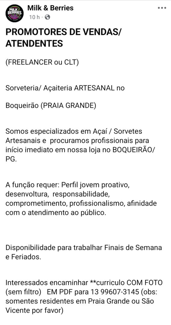 Vagas 17/04/2026 Baixada Santista