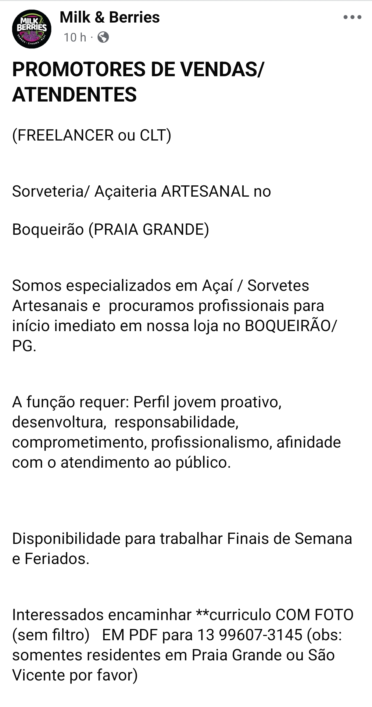 Vagas 17/04/2026 Baixada Santista