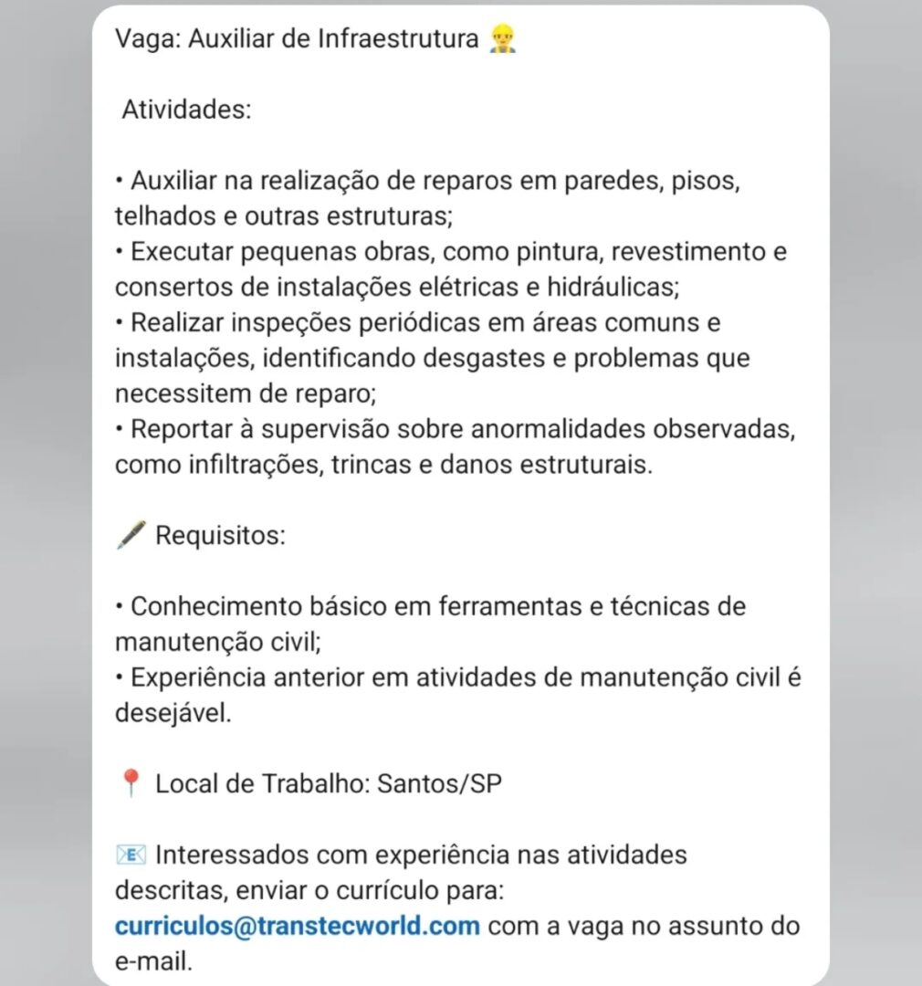 Vagas 18/04/2026 Baixada Santista