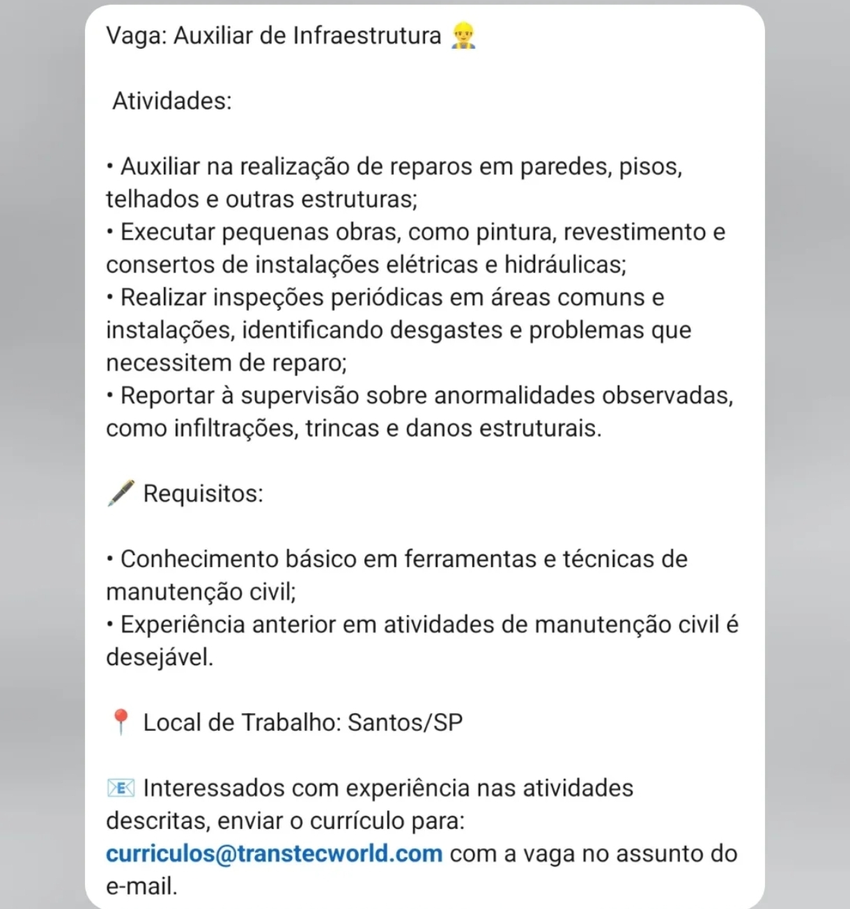 Vagas 18/04/2026 Baixada Santista