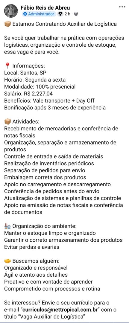 Vagas 20/04/2026 Baixada Santista