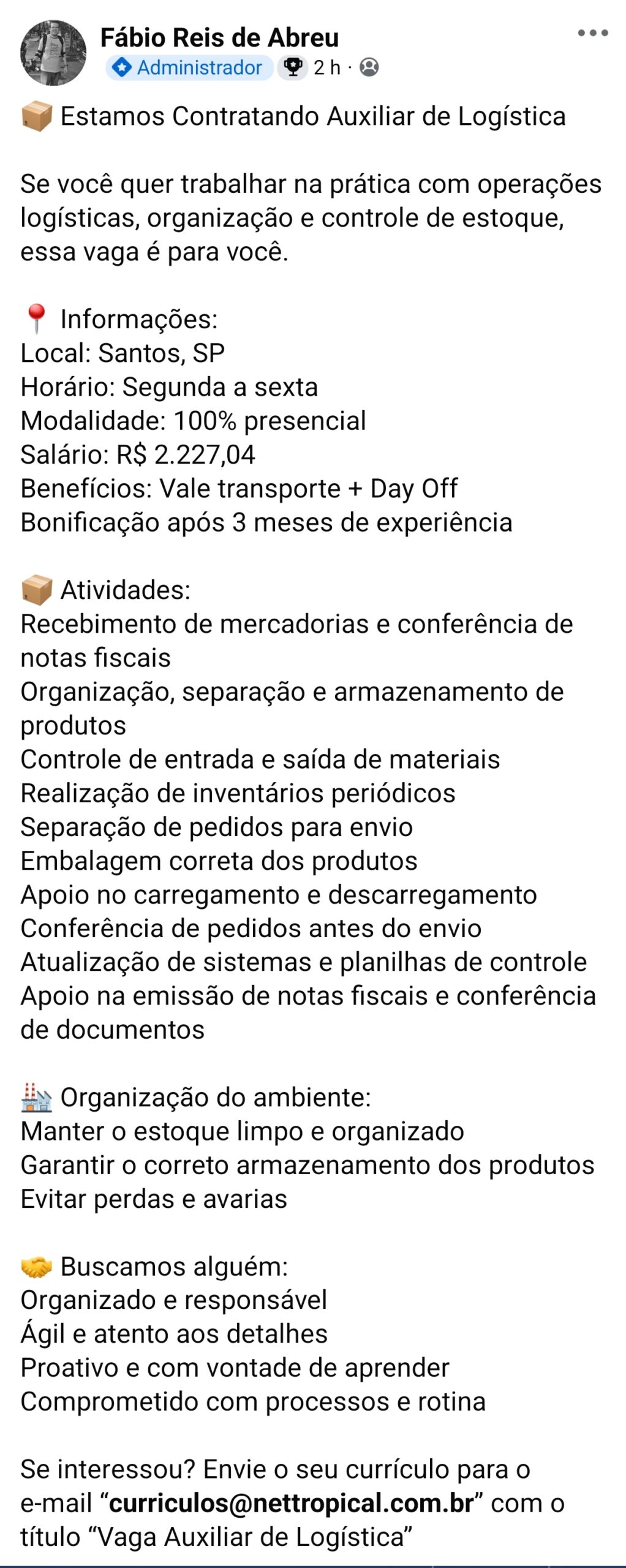 Vagas 20/04/2026 Baixada Santista