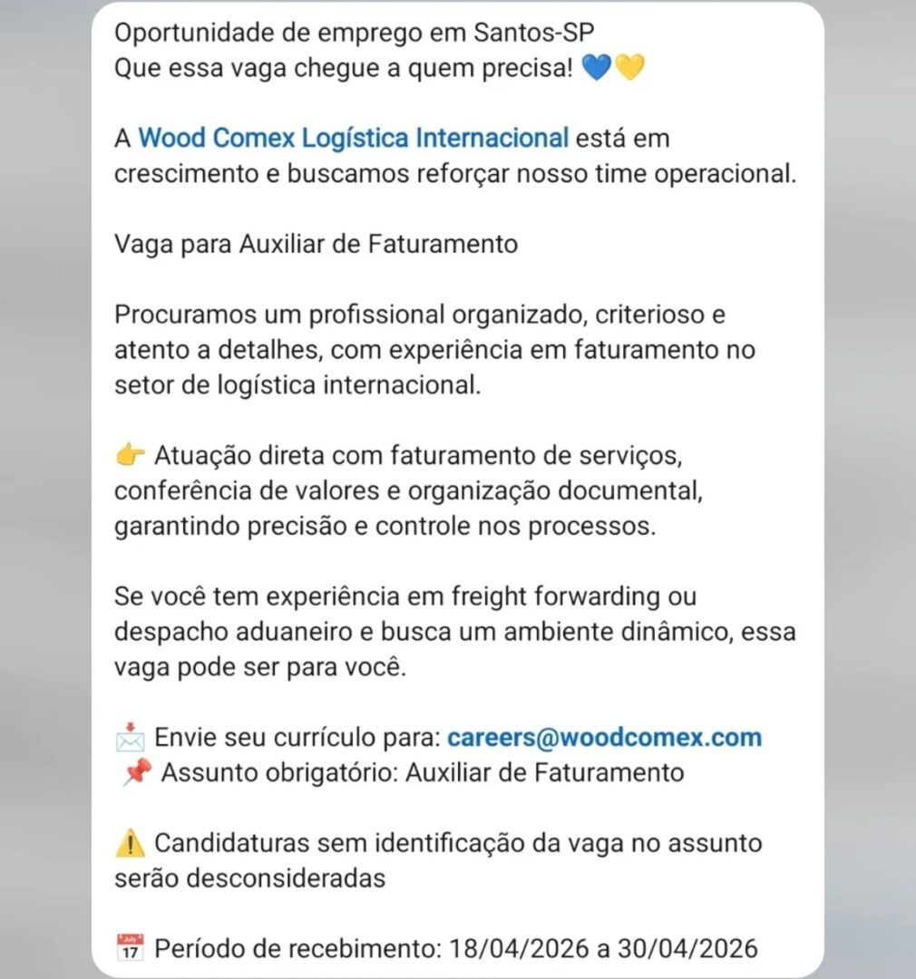 Vagas 21/04/2026 Baixada Santista