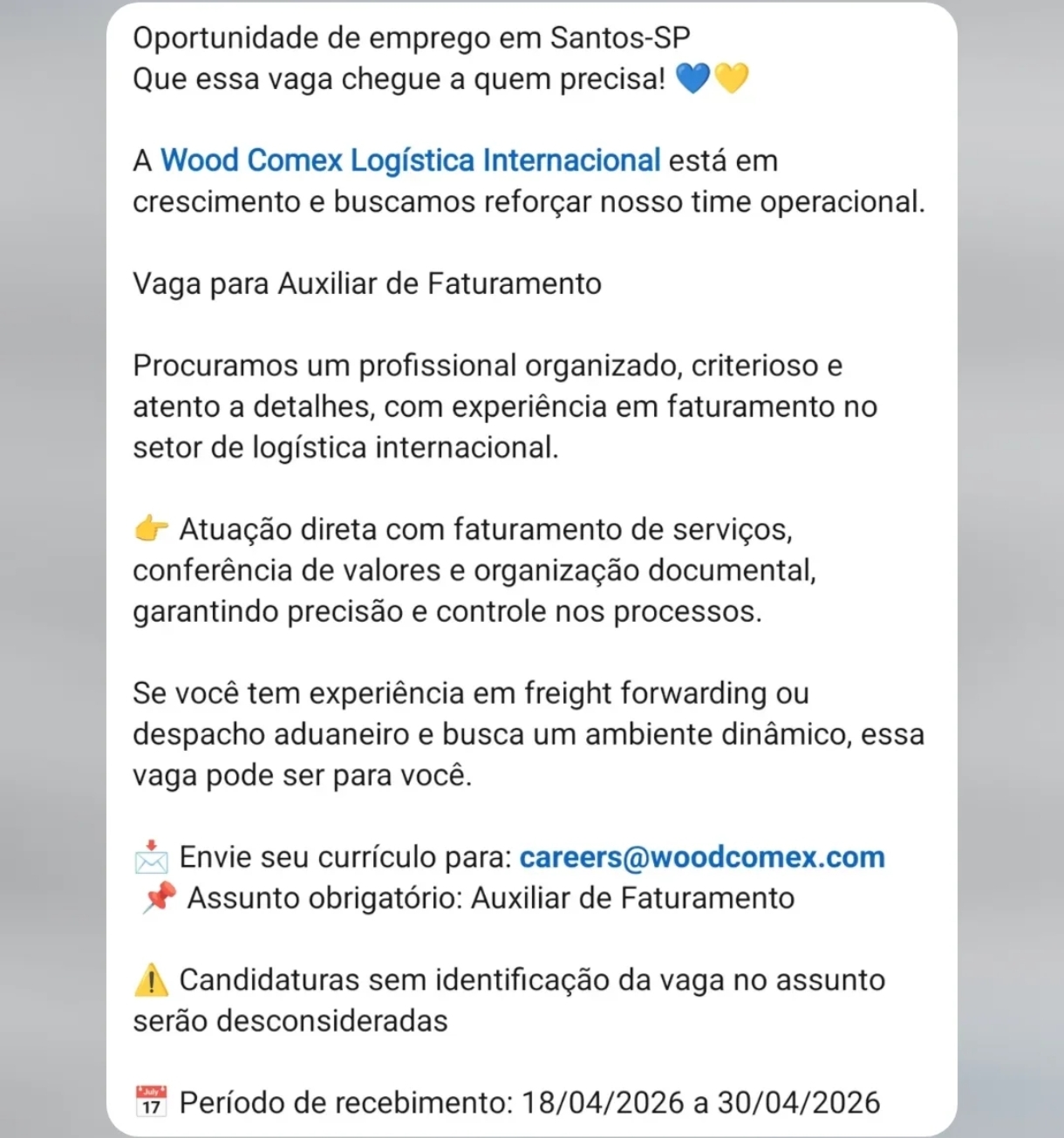 Vagas 21/04/2026 Baixada Santista