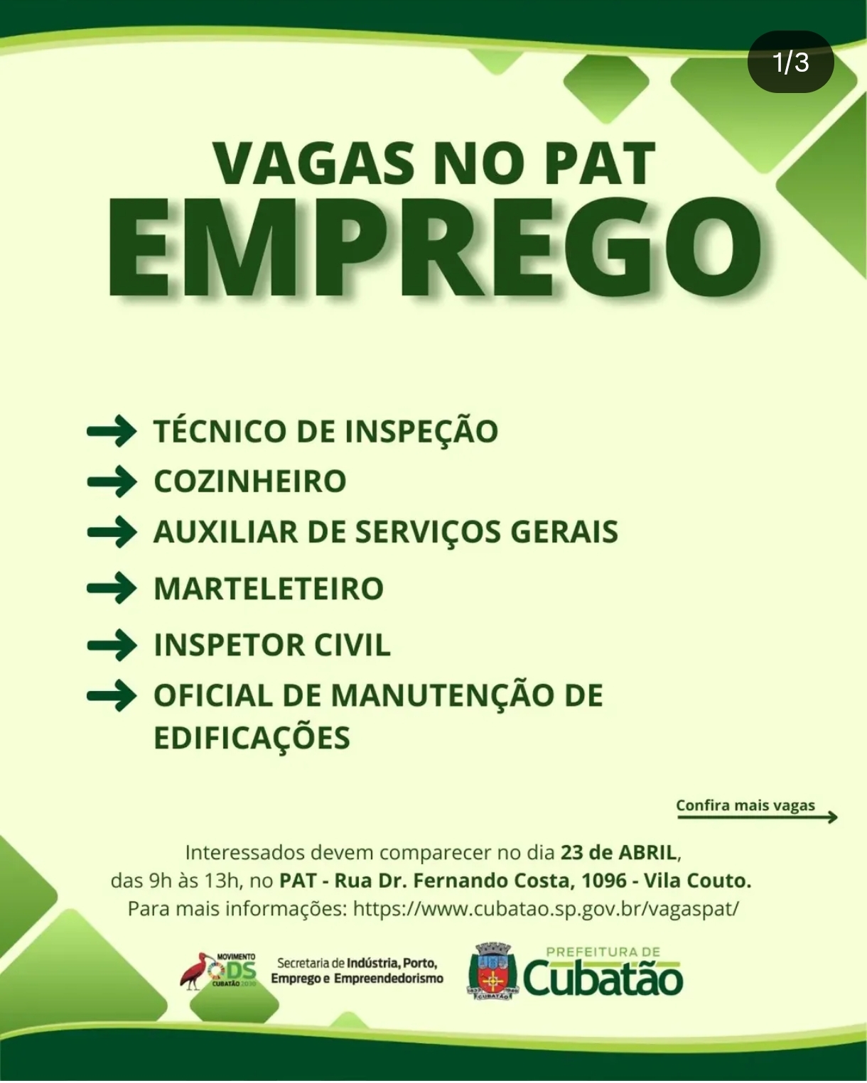 Vagas 22/04/2026 Baixada Santista