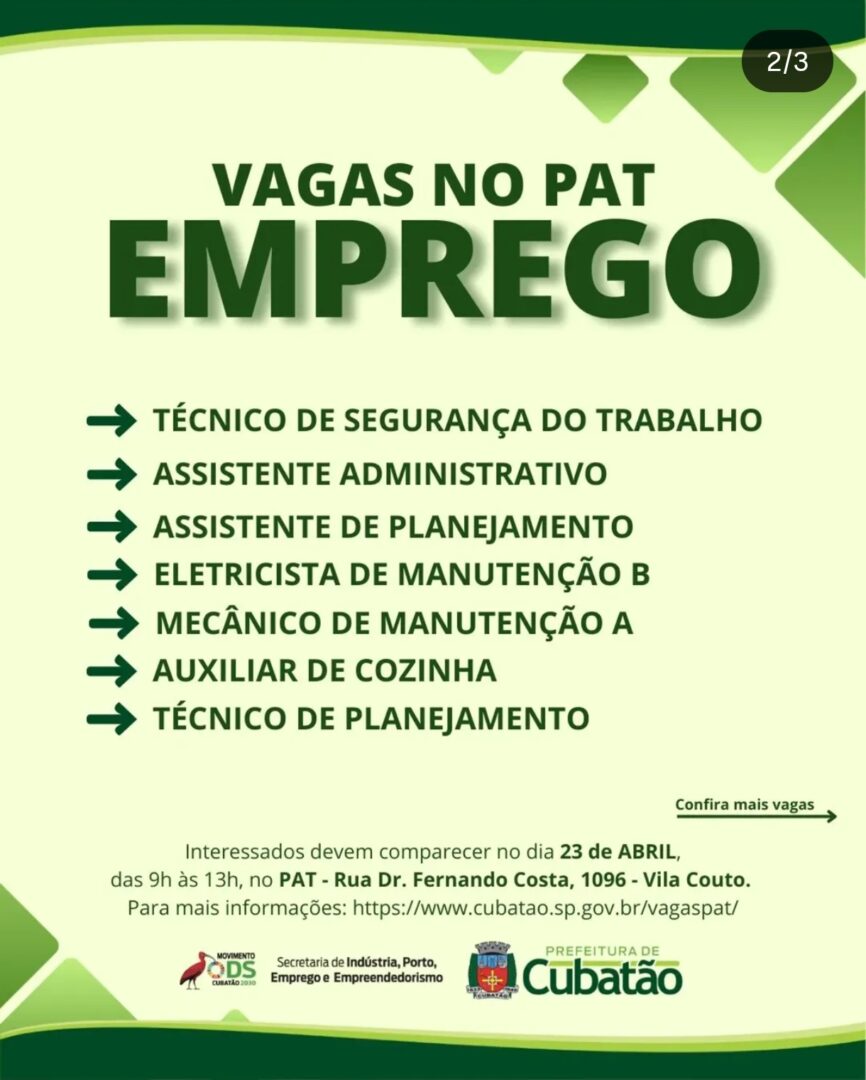 Vagas 22/04/2026 Baixada Santista