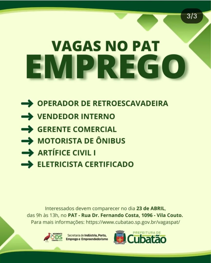 Vagas 22/04/2026 Baixada Santista