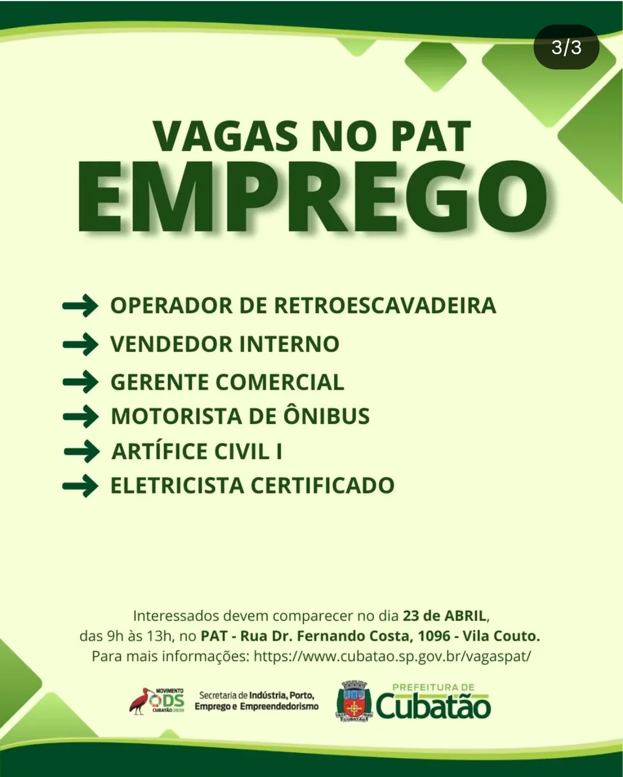 Vagas 22/04/2026 Baixada Santista