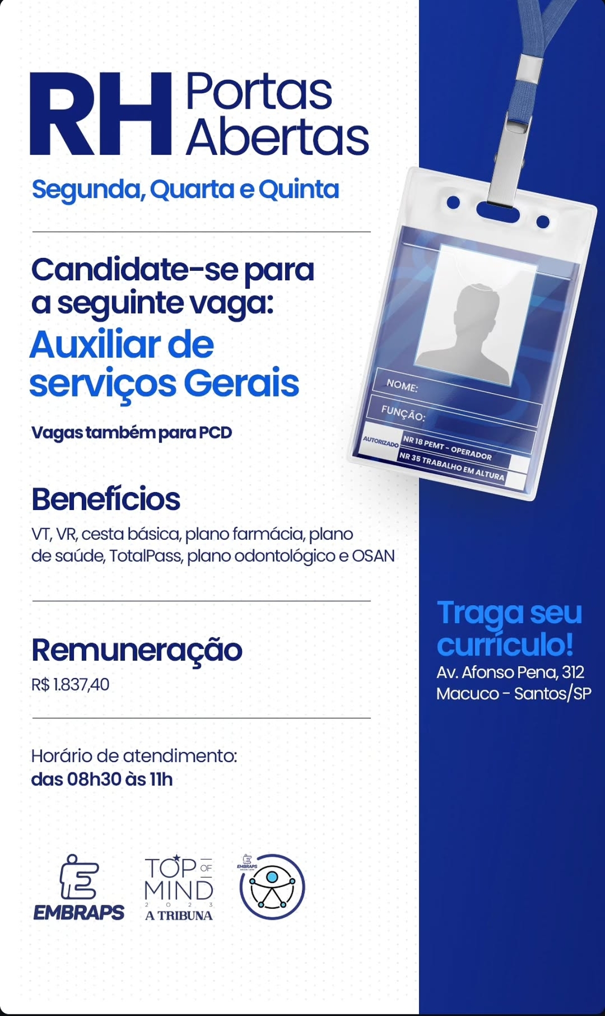 Vagas 22/04/2026 Baixada Santista