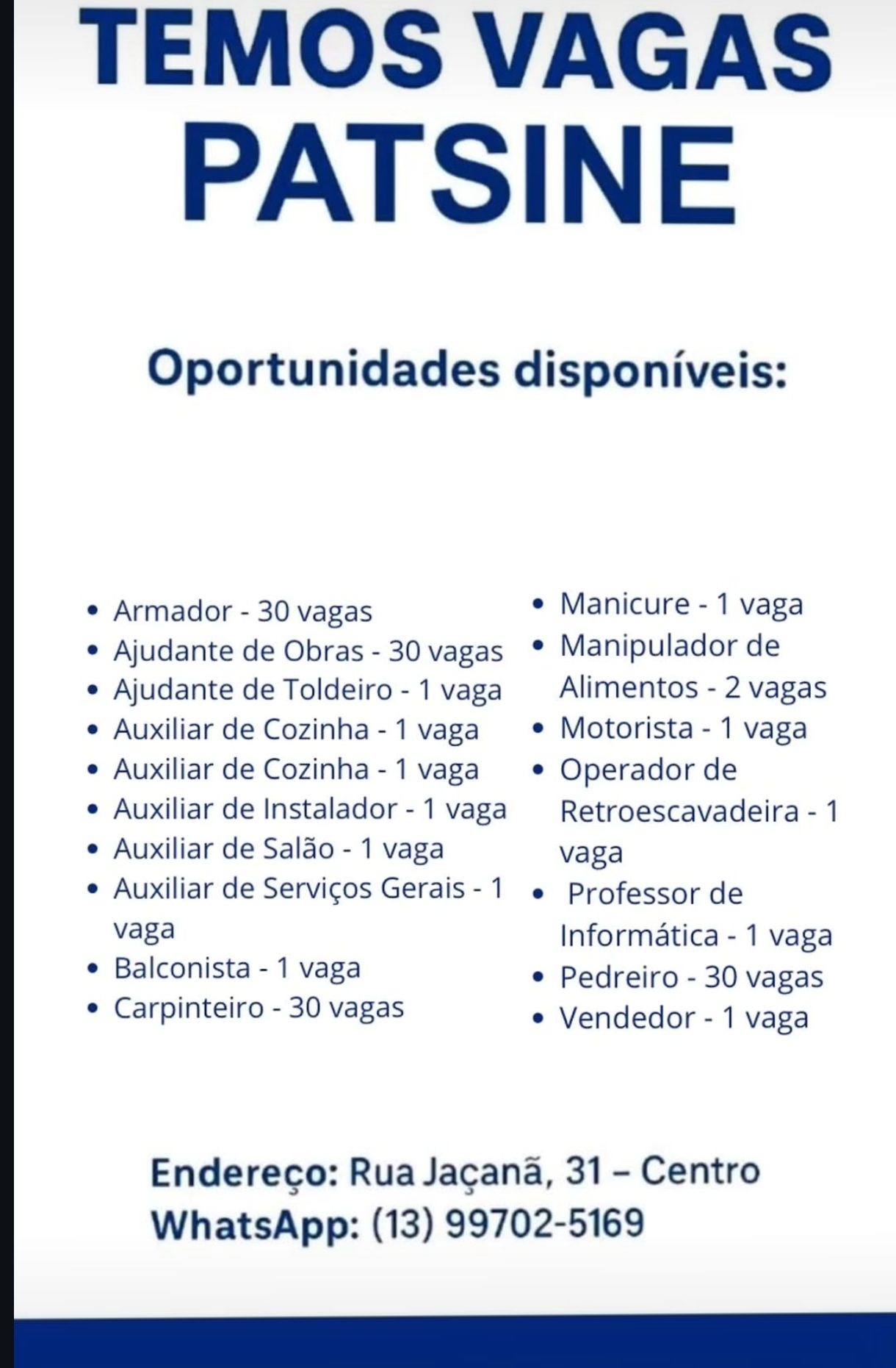 Vagas 22/04/2026 Baixada Santista