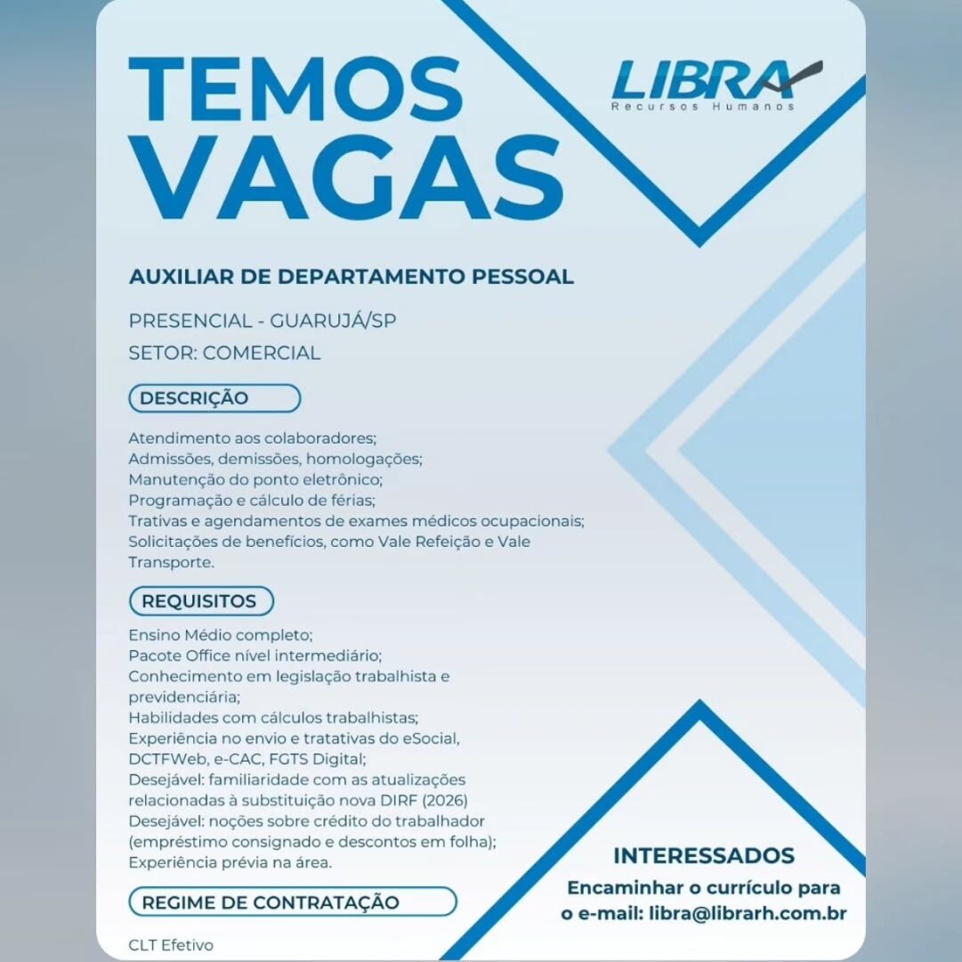 Vagas 22/04/2026 Baixada Santista