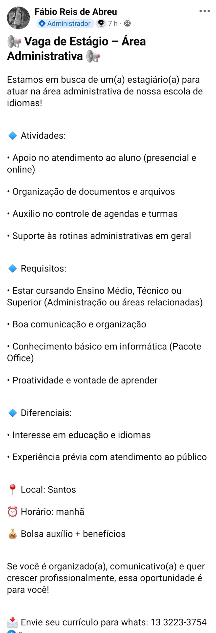 Vagas 23/04/2026 Baixada Santista