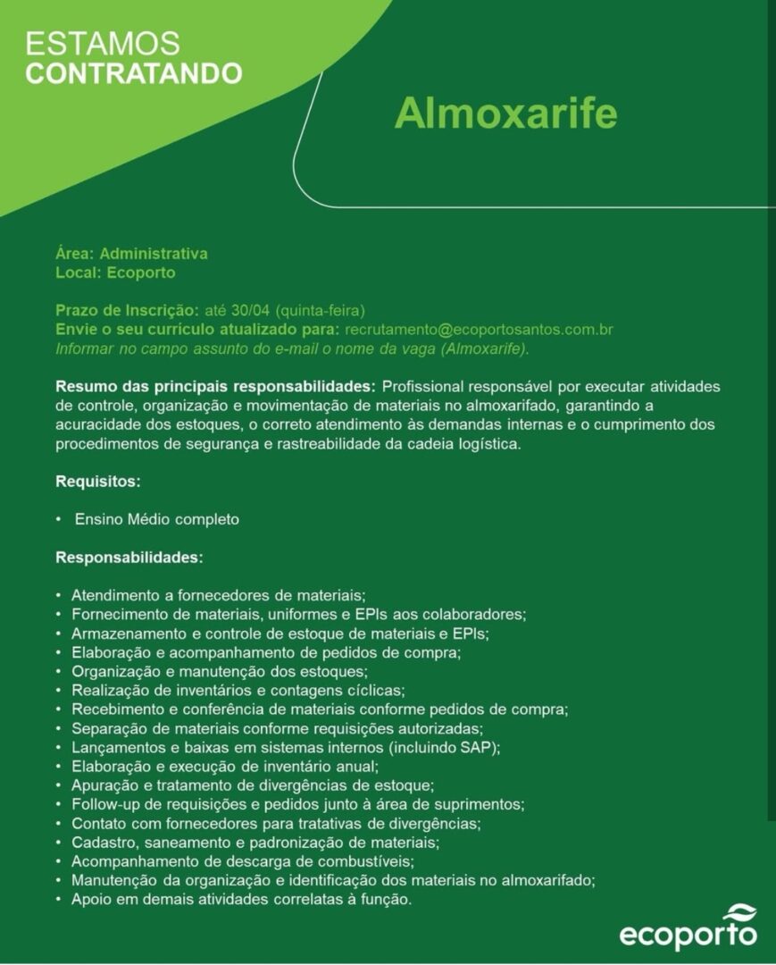 Vagas 25/04/2026 Baixada Santista