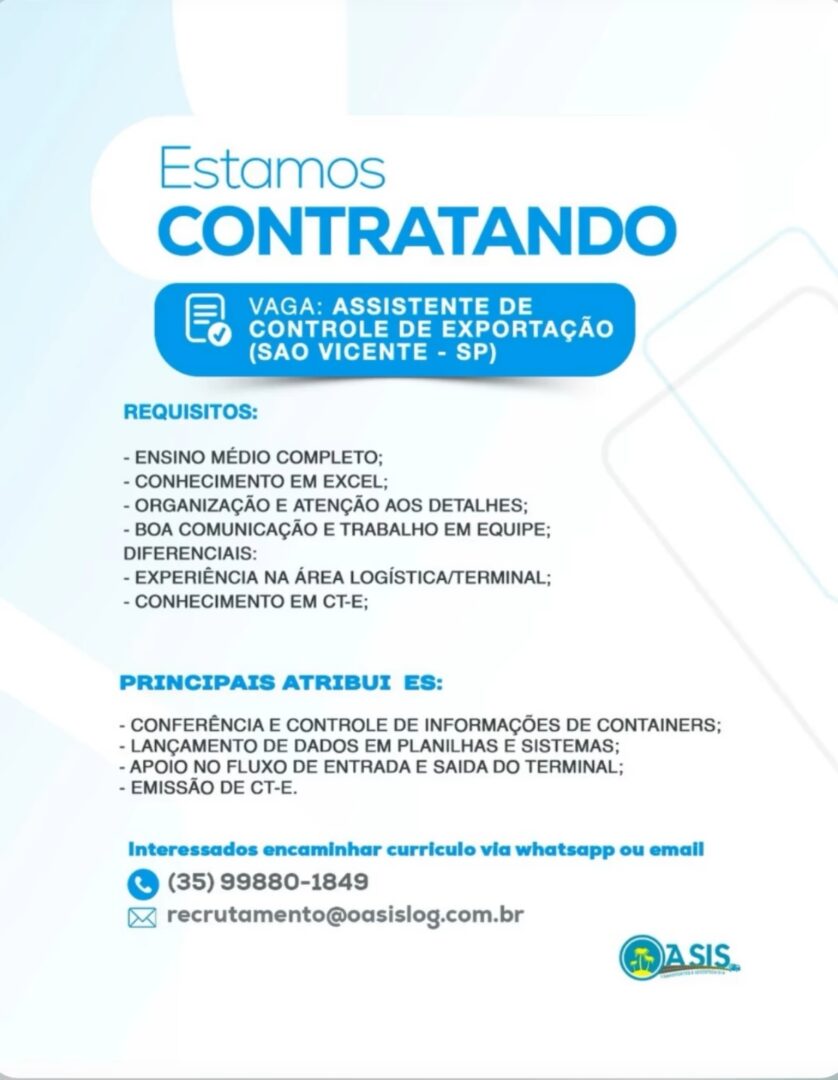 Vagas 26/04/2026 Baixada Santista