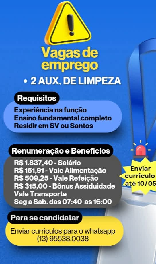 Vagas 27/04/2026 Baixada Santista