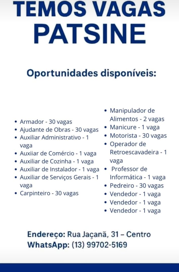 Vagas 27/04/2026 Baixada Santista