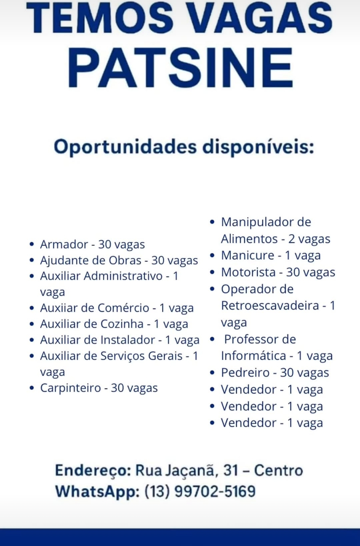 Vagas 27/04/2026 Baixada Santista