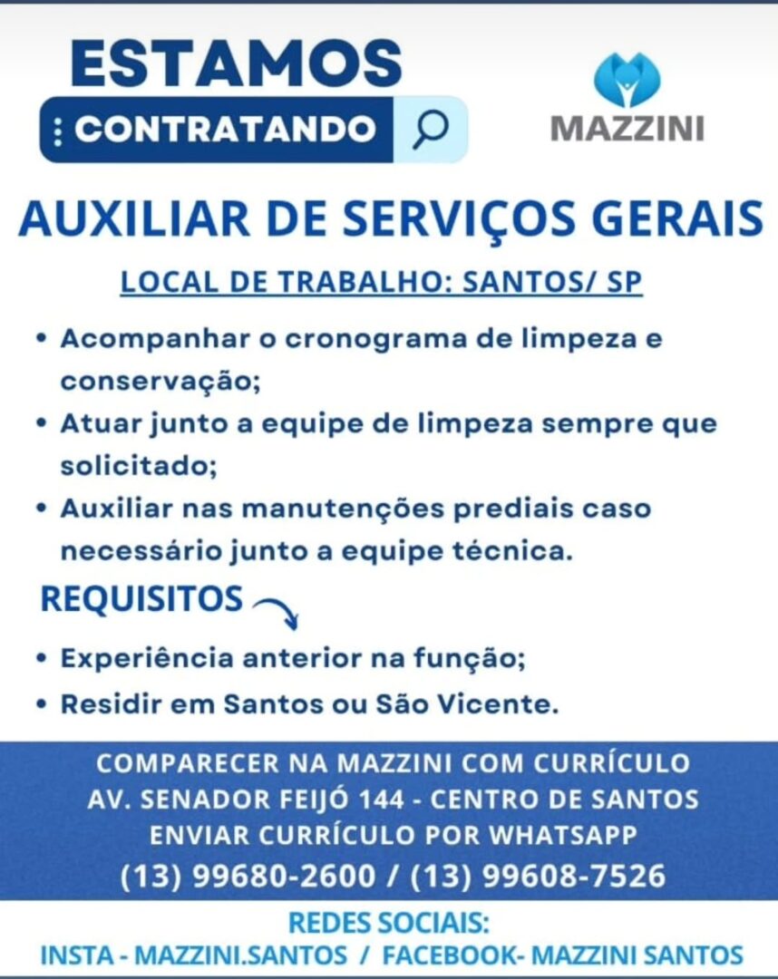 Vagas 27/04/2026 Baixada Santista