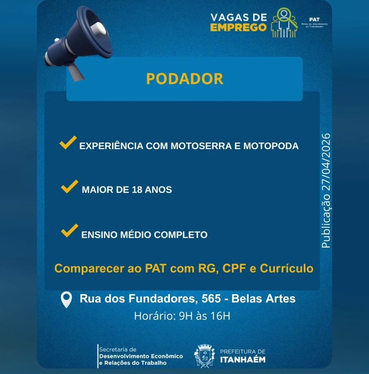 Vagas 27/04/2026 Baixada Santista