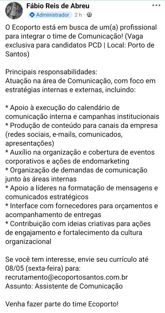 Vagas 29/04/2026 Baixada Santista